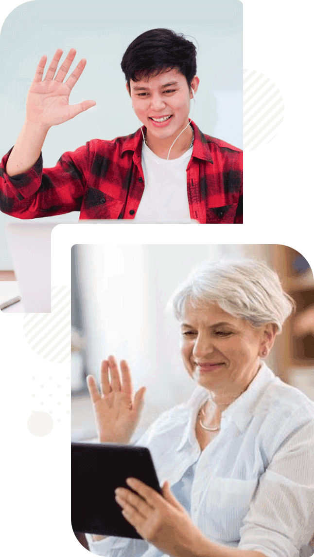 Practice English with a native A college student video chat with an elder lady